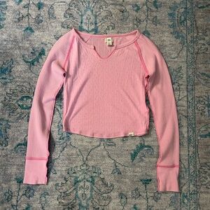 BDG Pink Textured Long Sleeve Top